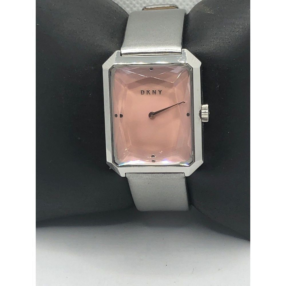 DKNY Unisex Grey Leather AnalogâPink Dial Quartz Genuine Wrist Watch OP329